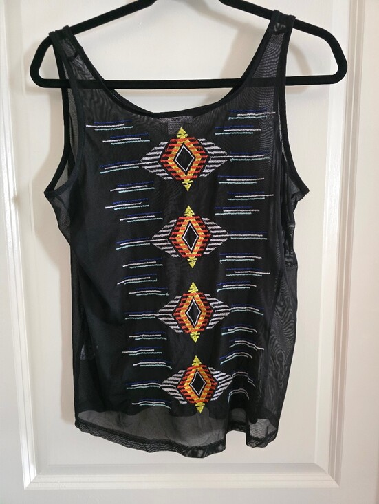 Bar III Tops - Bar III Black Sheer Tank Top with Geometric Embroidery Size M